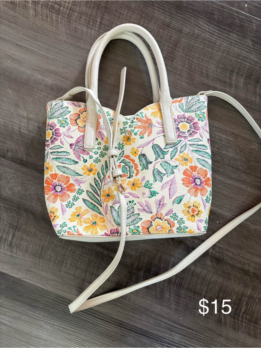Lauren Conrad White Floral Embroidered Tote Bag with Adjustable Strap
